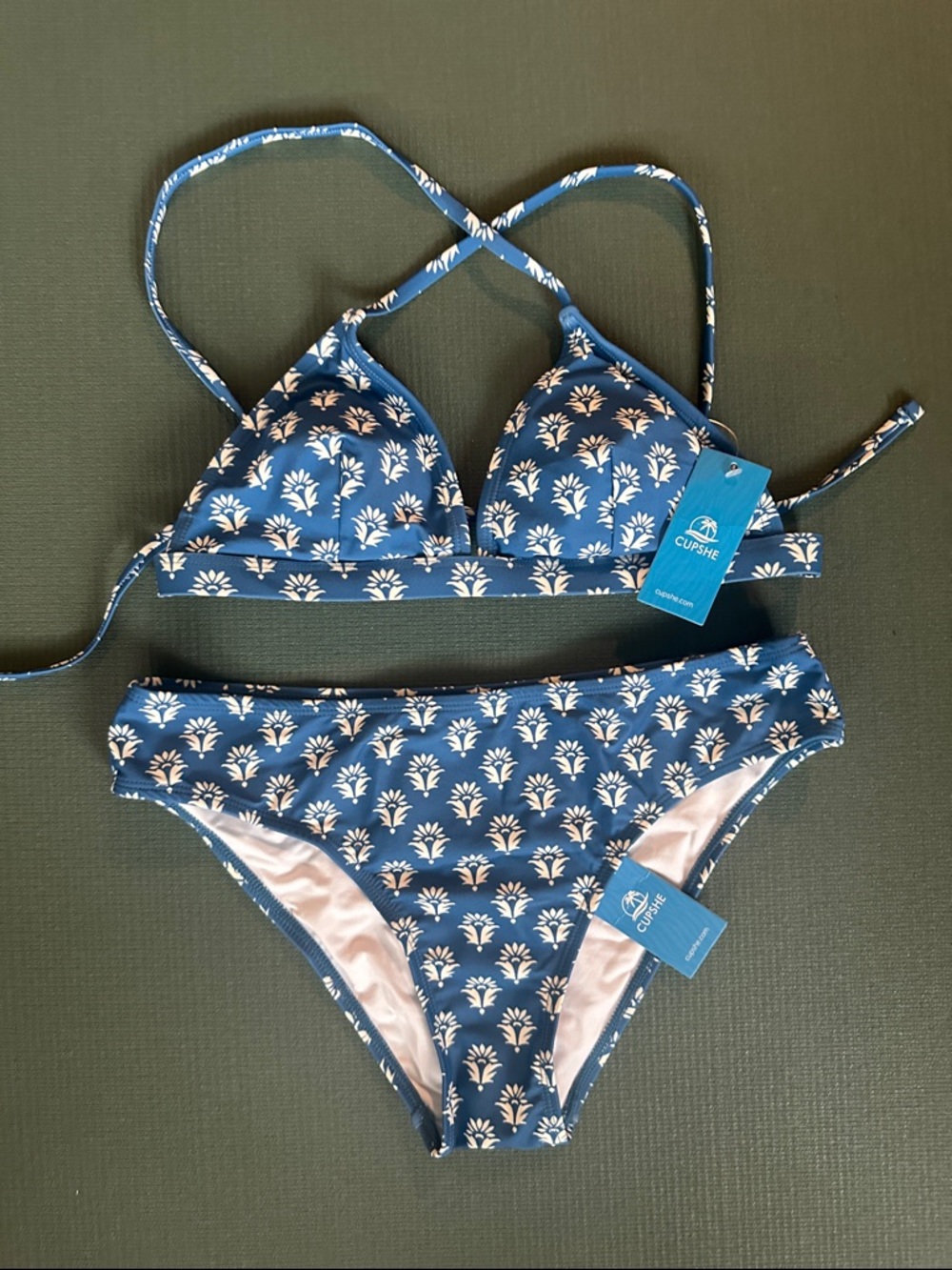 Cupshe Navy Blue Floral Triangle Bikini Set